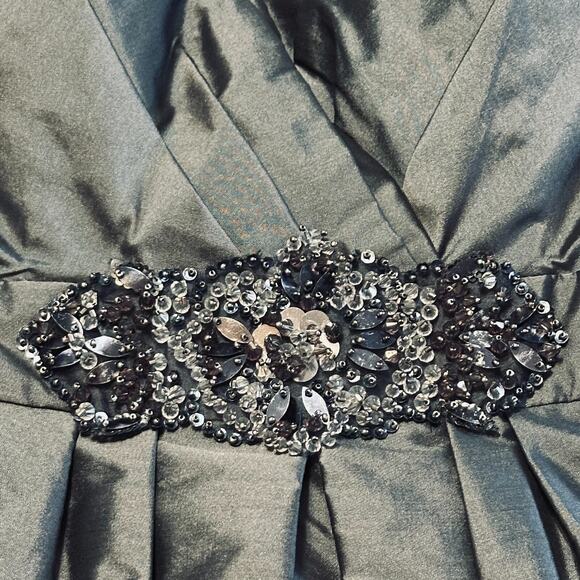 Vintage LAZARO Sleeveless Cocktail Dress Sz 10 Satin Jeweled Wedding Pewter Gray - Picture 7 of 15